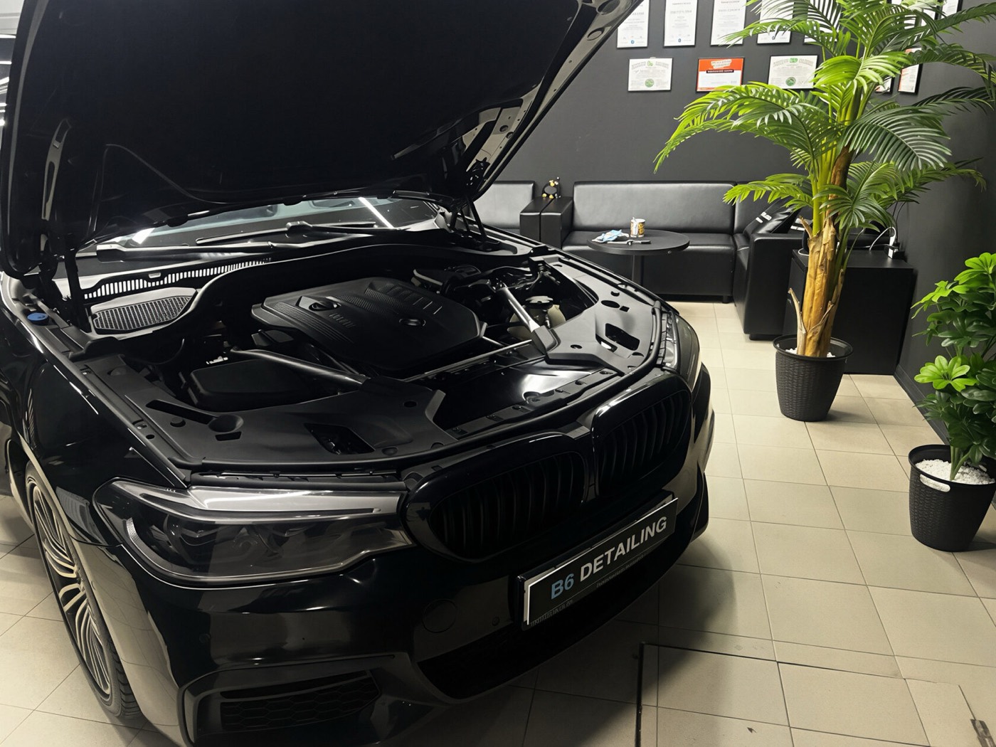 Моторный отсек BMW 5 после химчистки